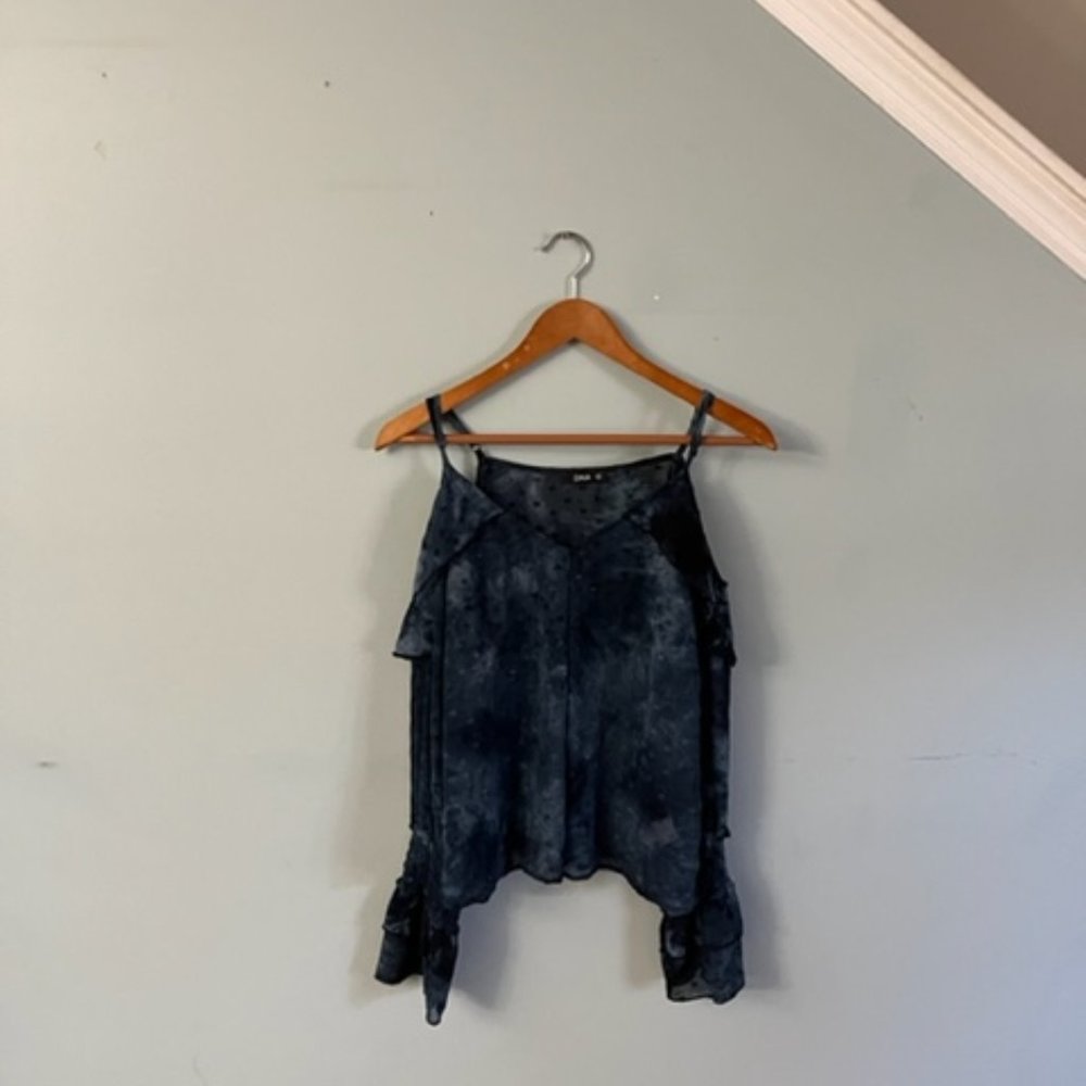 DNA Sheer blue top w/ spaghetti straps & long sleeves